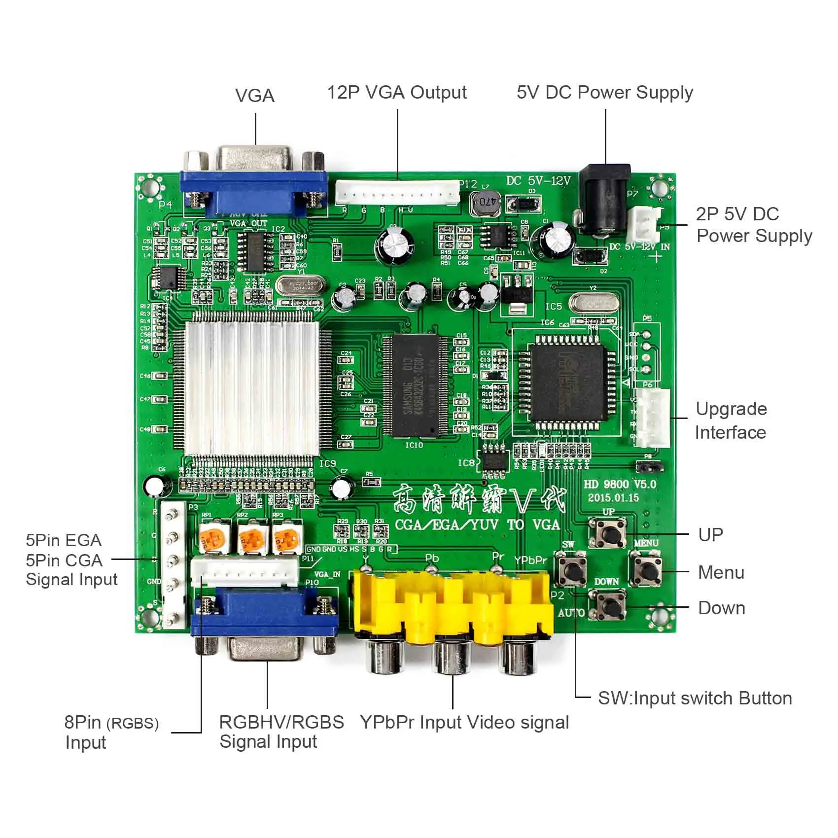 Плата преобразователя видео RGB + CGA EGA YUV в VGA HD HD9800 новая игра|cga ega|rgb cgaega to vga |