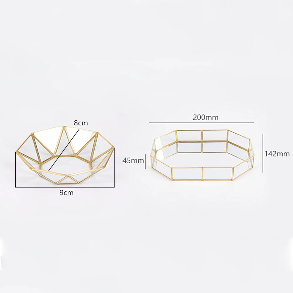 Скандинавском стиле стекло медь геометрические корзины для хранения коробка простота Стиль Домашний Органайзер для ювелирных изделий ожерелье десертная тарелка