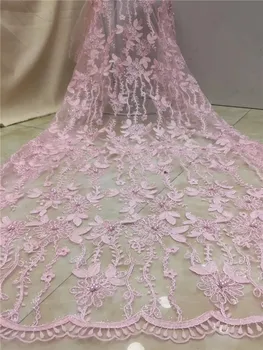 

African Lace Fabric 2019 Embroidered Nigerian Laces Fabric Bridal High Quality French Tulle Lace Fabric For Wedding Party Pink(4