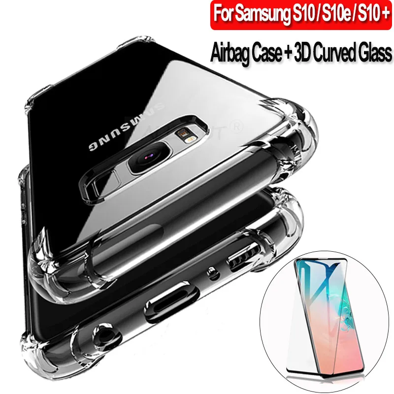 

3D Curved Glass +Case For Samsung Galaxy S10E S10e Cover Airbag Design Full Coverage Cases For Samsung S10 Plus S10 e Glass Case