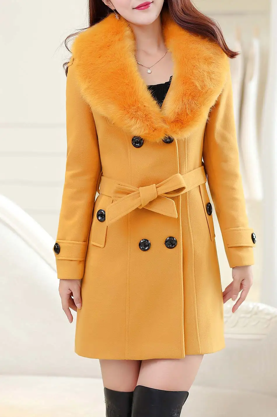 Pinky Is Black осенне-зимнее женское Шерстяное пальто больших размеров двубортные Женские меховые куртки и пальто средней длины на пуговицах