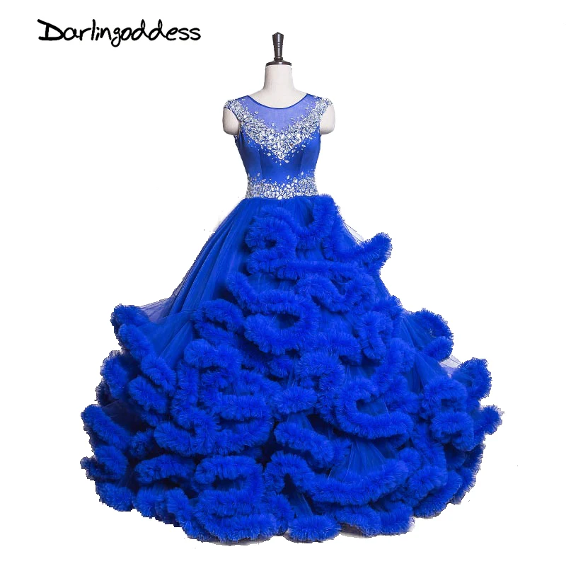 

Luxury Puffy Princess Cloud Wedding Dresses 2017 Royal Blue Ball Gown Crystal Tulle Plus Size Wedding Gowns vestidos de noiva