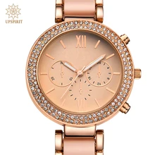 Women Business Wristwatches Fashion Alloy Rose Gold Quartz Watch Real Gold Waterproof Watch Wristwatch With Luxury Crystal Case