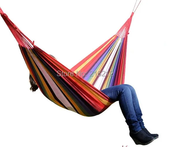 Image Fashion Hot One Person Family Camping Camp One Person Canvas Outdoor Leisure Fabric Stripes Hammock