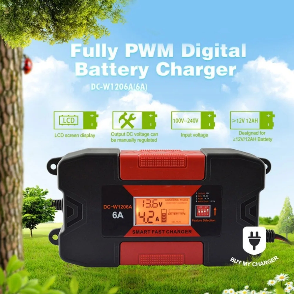 

Fully Automatic Souer Genuine 12V 6A Smart Car Motorcycle Battery Charger 110V-220V LCD Display