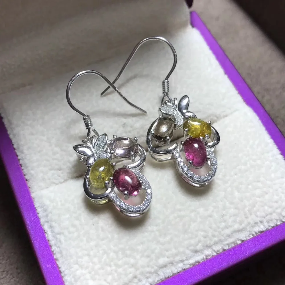natural Multicolor tourmaline drop earrings 925 silver Natural gemstone earring women Elegant butterfly drop Earrings wedding natural Multicolor tourmaline drop earrings 925 silver Natural gemstone earring women Elegant butterfly drop Earrings wedding
