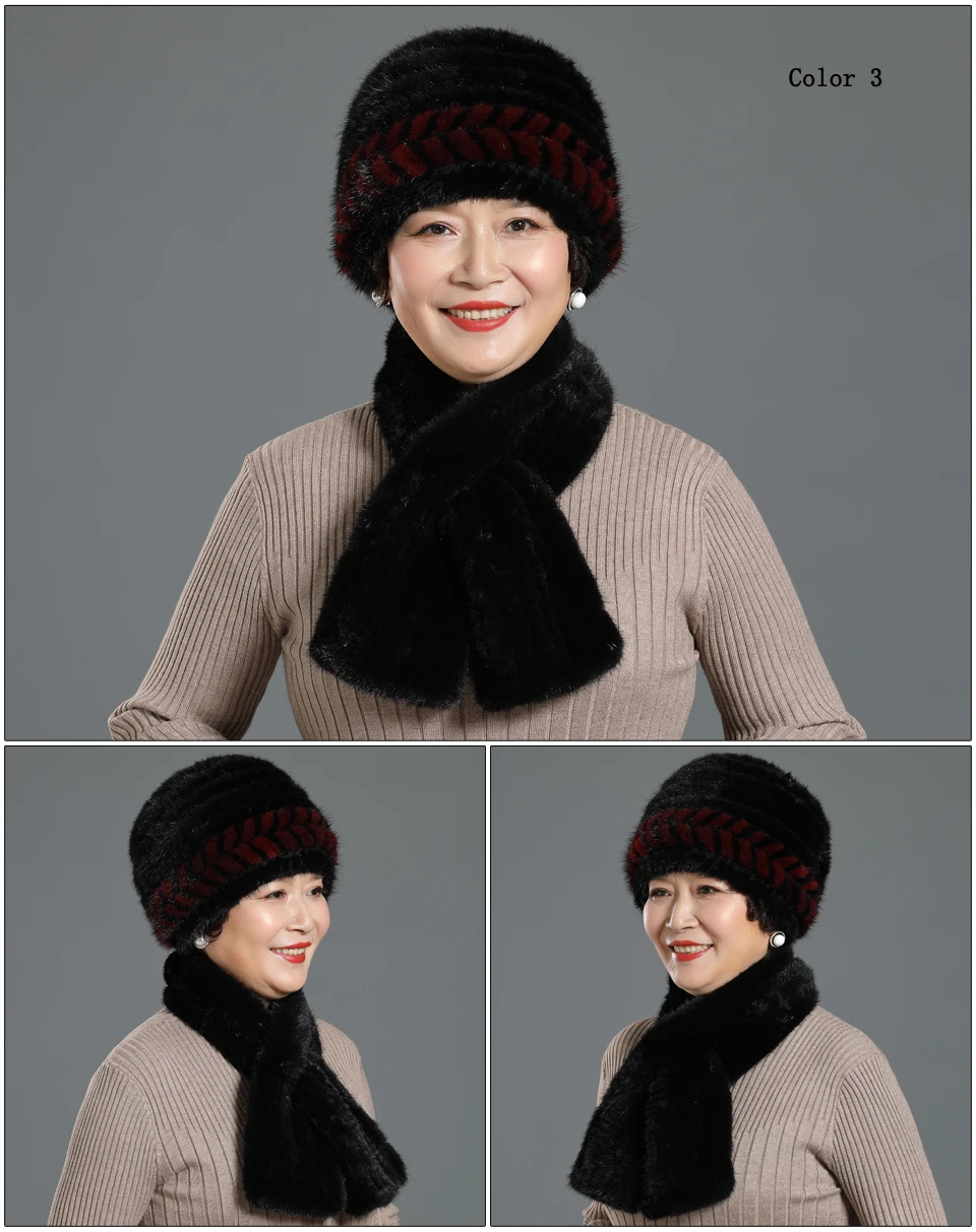 2 шт. шапка Муфельная женская зимняя натуральная норковая меховая шапка набор шарфов Вязанная женская теплая норковая меховая шапка наборы