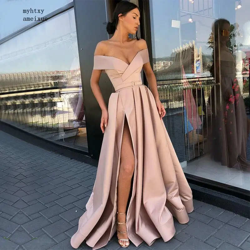 

Sexy Long Evening Dress 2023 Real Sample V-neck Sexy High Slit Arabic Champagne Formal Evening Gowns Robe De Soiree