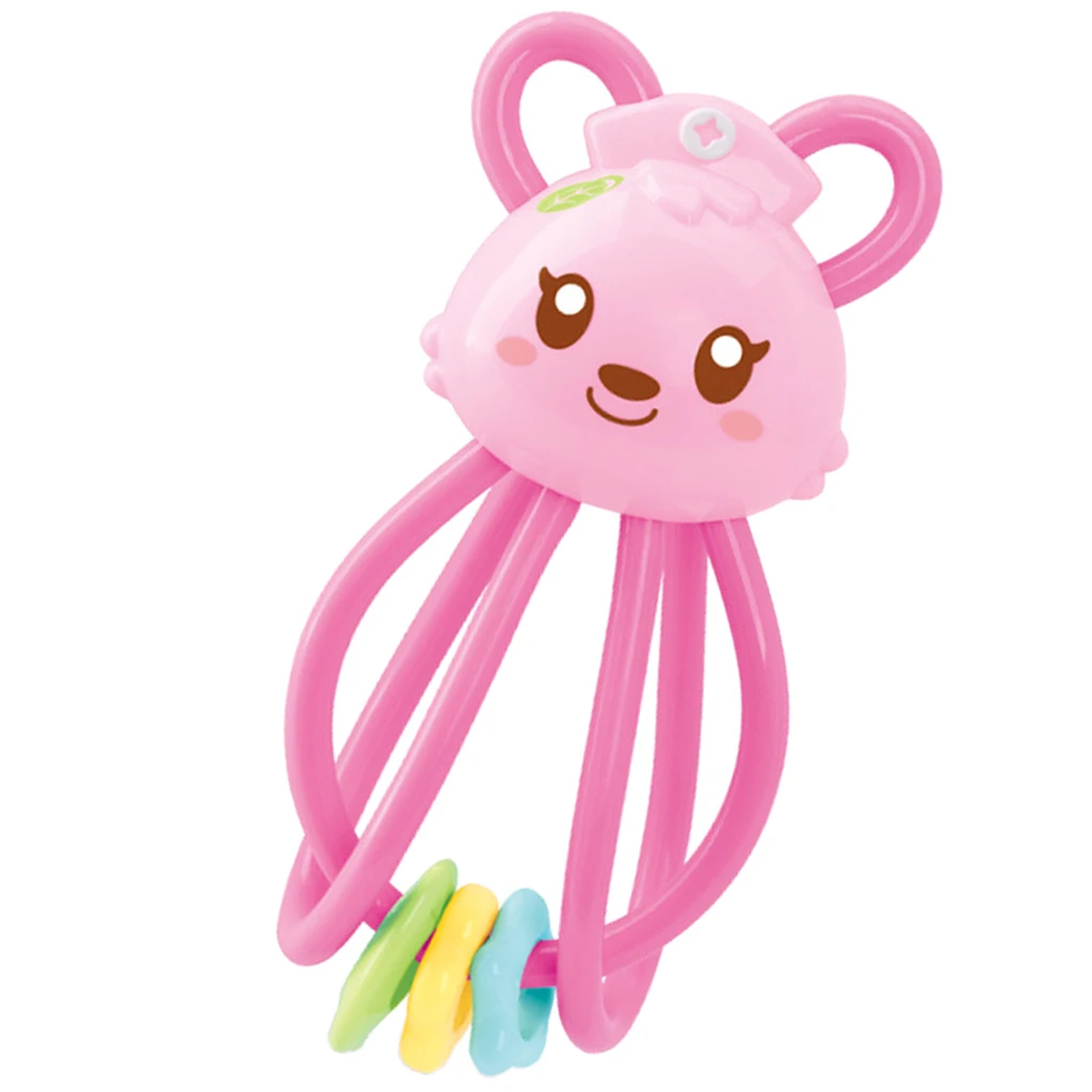 Baby Teether Ring & Rattle Teething Toys - TPU Food Grade Material - Easy To Hold Soft Bendable - Rabbit