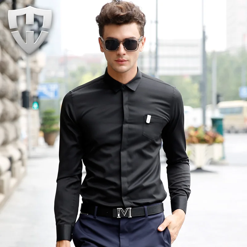 2016 Summer Fashion Men's Dress Shirt Luxury Brand Shirts Solid Color ...