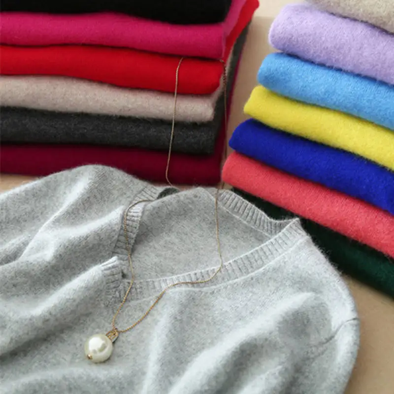Хит, женский свитер с v-образным вырезом, модный кашемировый свитер с v-образным вырезом, Одноцветный тонкий сексуальный вязаный пуловер с длинными рукавами, свитер