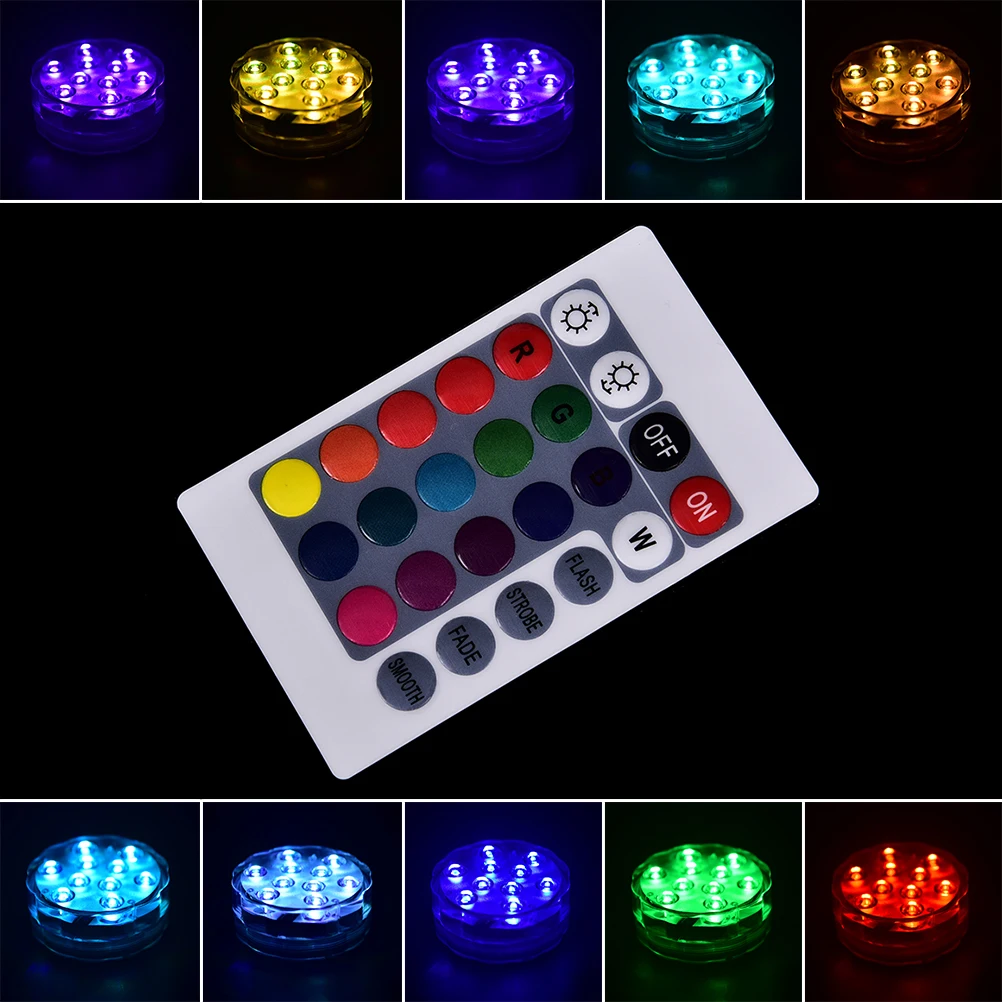 10 Led de la batería operado de RGB luz sumergible IP68 resistente al agua Piscina boda fiesta Piscina estanque iluminación
