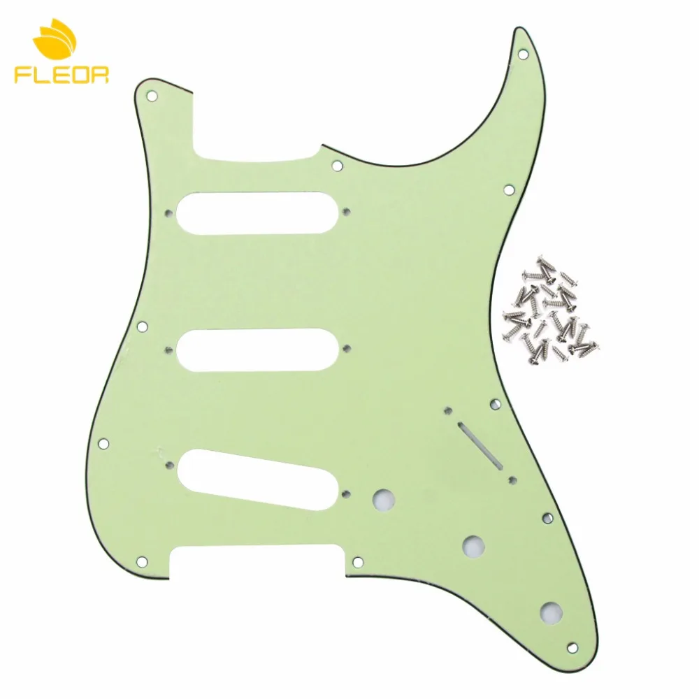 

FLEOR Mexican/USA Standard 11 Holes SSS Guitar Pickguard Scratch Plate with Pure Aluminum Foil Shield Guitar Parts ,Mint Green
