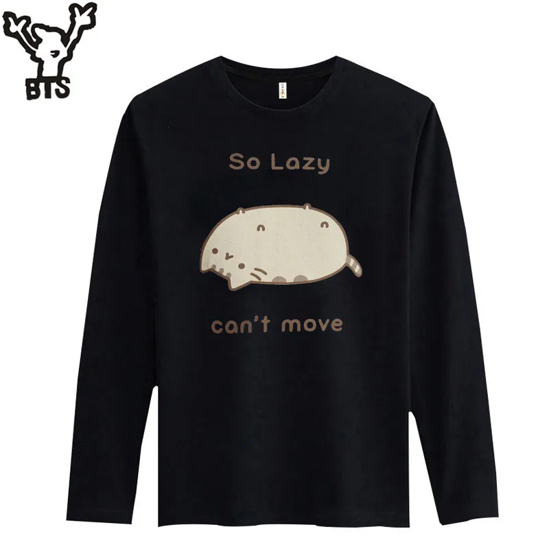 

kpop Lazy Cat T-shirt Women Long Sleeve Cotton Spring Autumn Tee Shirt Men Funny Fashion Casual Couples Funny and White Tshirt