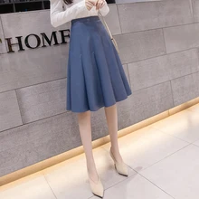 Для женщин Женская плиссированная юбка осень/зима свободного покроя с завышенной талией платье до колен половина Офисная Женская юбка Милая
