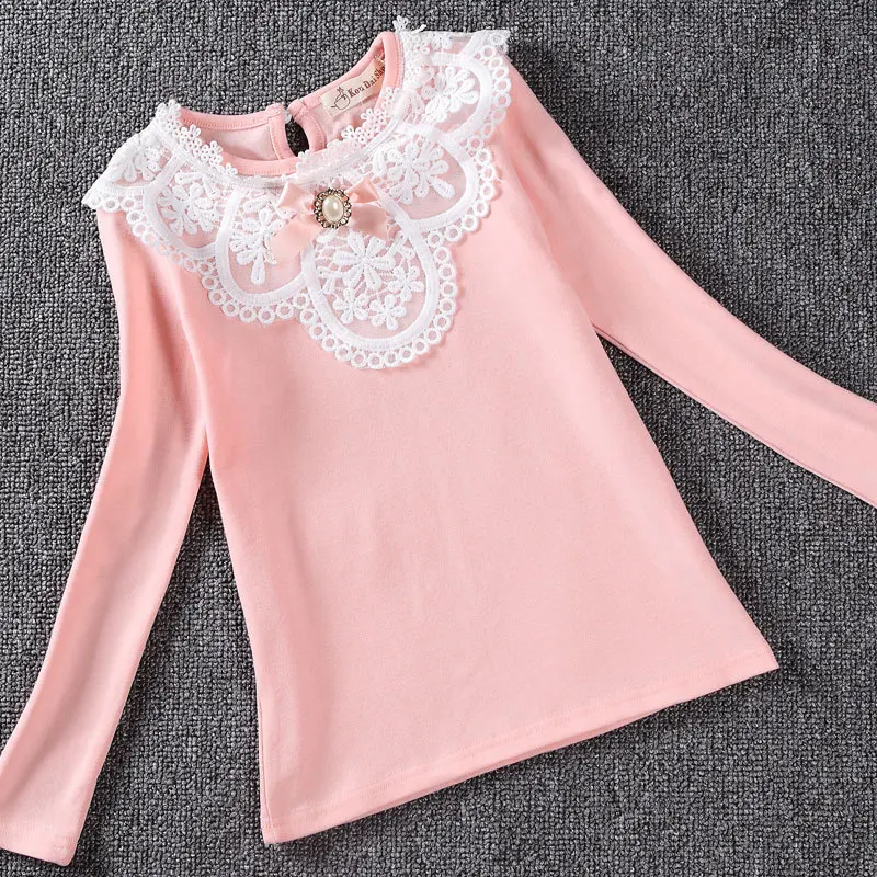 Весенние блузки для девочек Рубашки для мальчиков новая модная брендовая одежда для маленьких девочек милый Кружево с длинным рукавом цветочный блузка Топы корректирующие одежда из хлопка