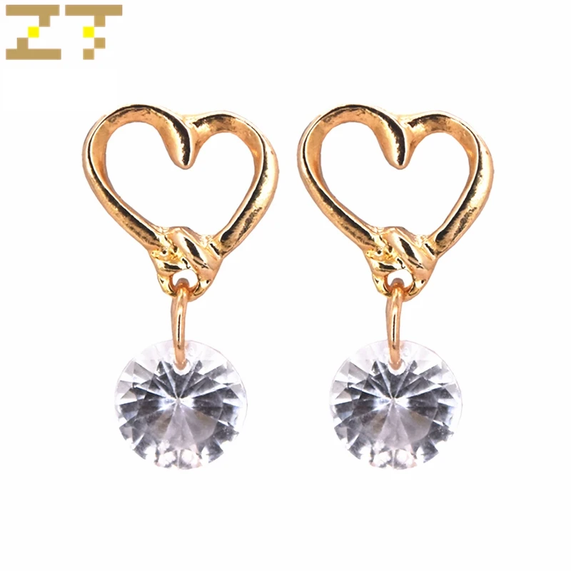 

Hot Sale Korea Fashion Gold Peach Heart Zircon Round White Crystal Gentle Simple Stud Earring for Women Jewelry Oorbellen Brinco