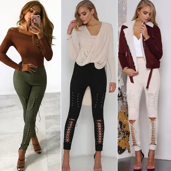

Women's Tight pants, pencil pants and trousers New Chicken Eye Hollow in Autumn and Winter