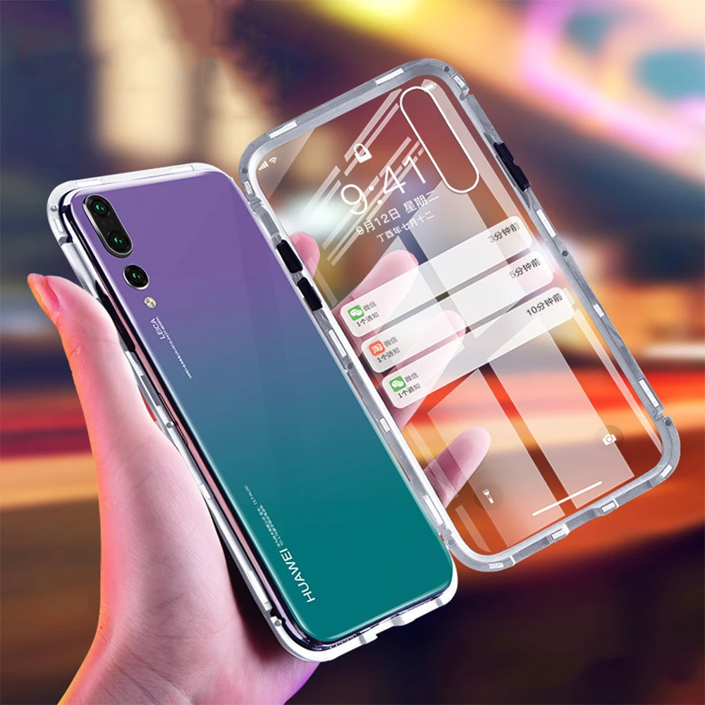

Magnetic Adsorption Phone Cover For Huawei Mate 10 20 P30 P20 Lite Pro Honor 8X 10 Lite Nova 3 3i For P Smart Glass Metal Cases