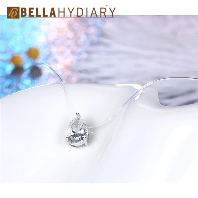 Trendy WaterDrop Transparent Fishing Line Necklace Silver Invisible Chain Necklaces Pendants Rhinestone Choker Necklaces Collier (3)