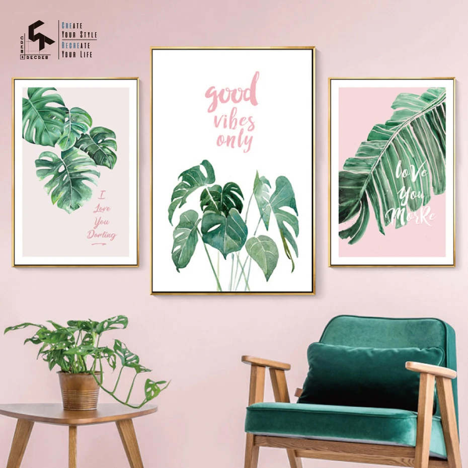 

CREATE&RECREATE Nordic Posters And Prints Pink Leaf Quote Canvas Art Wall Oil Painting Decorative Pictures for Home CR1810110044