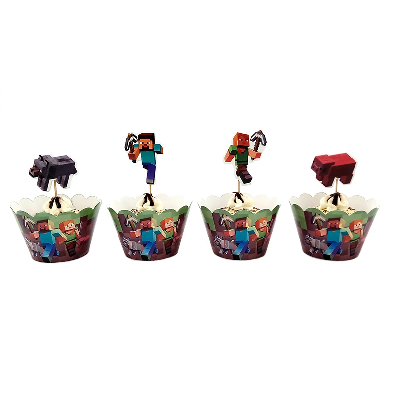 12 комплектов Супер Герои Человек-паук Железный человек чудо-женщина Бэтмен кекс украшение на день рождения детей, мальчика вечерние обертка и Топпер - Цвет: Minecraft
