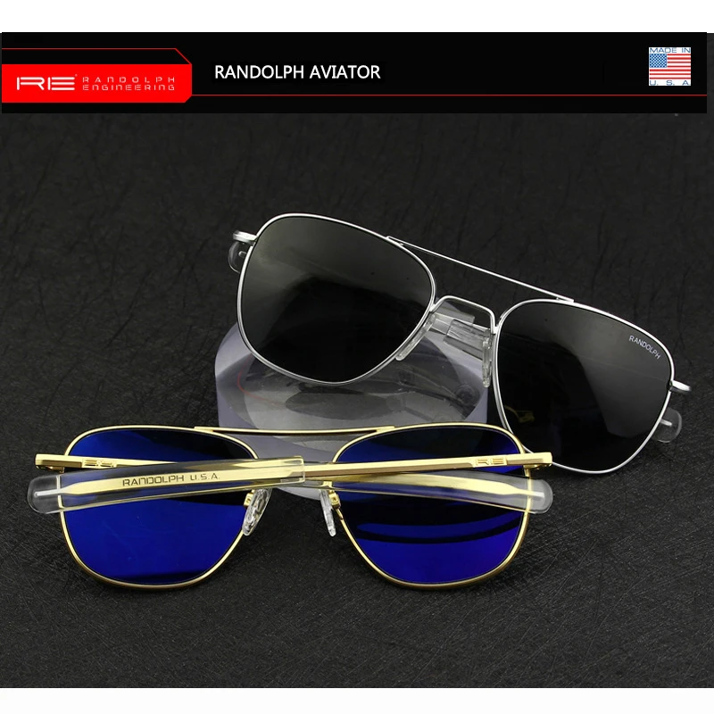 Koop Pilot USA. RE Zonnebril Mannen Top Kwaliteit Merk Designer RANDOLPH AGX Gehard Glas Lens AO Zonnebril Mannelijke TJ116