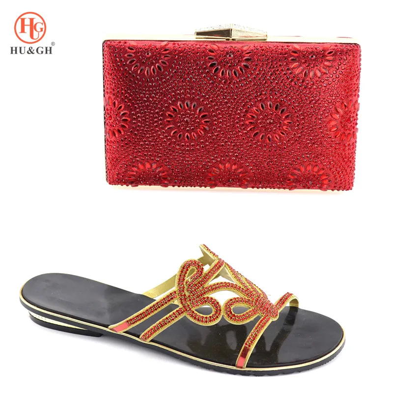 

2018 New Arrival Red Color Matching Shoes and Bag Set Italian Low heels Nigerian Women Party Shoes and Bag Set Italy Shoe Bag