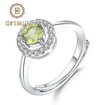 

GEM'S BALLET August Birthstone Natural Peridot Ring Genuine 925 Sterling Silver Adjustable Open Rings For Women Fine Jewelry