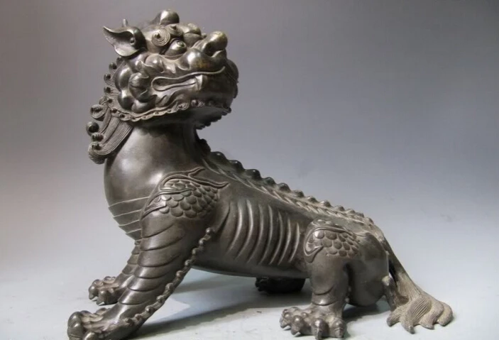 

Collectible bronze S2404 12"Chinese regius Palace Pure Bronze Evil bellow Fu Foo Dog Lion beast