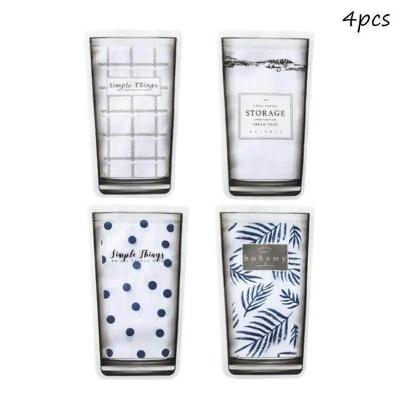 

4 Pcs Saran Wrap Freezing Water Cup Shape Zipper Pouch Food Fresh Fresh Storage Bag Reusable Food Fruit Storage bag