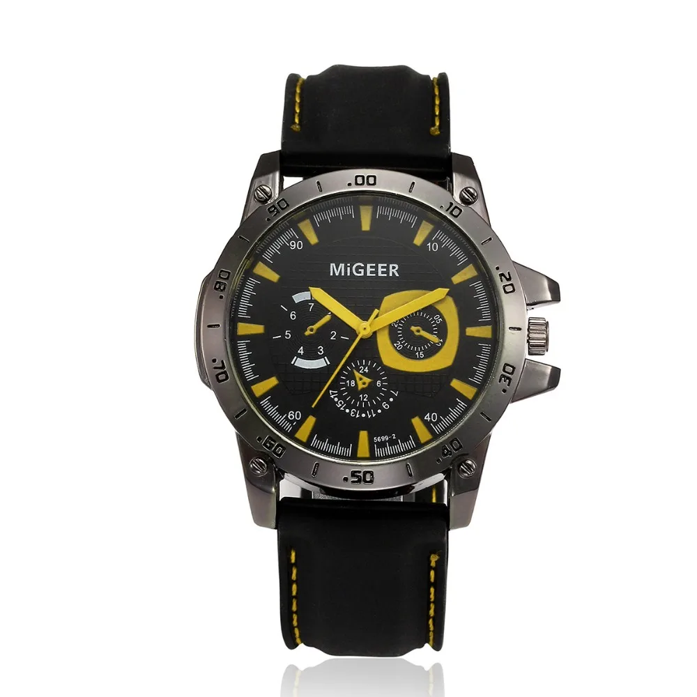 MIGEER Мужские Модные Спортивные кварцевые наручные аналоговые часы с силиконовым ремешком, водонепроницаемые мужские часы, подарок
