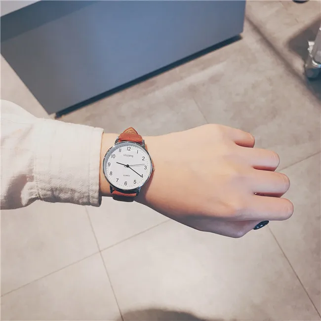 Ультра-тонкие простые кварцевые часы с цифрами для мужчин и женщин, винтажные кожаные часы, повседневные часы для влюбленных, наручные часы унисекс - Цвет: Big dial brown