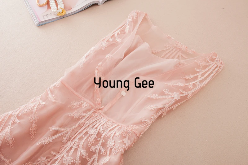 Young Gee Элегантное летнее женское кружевное платье без рукавов с круглым вырезом и цветочной вышивкой, Сексуальные вечерние платья с открытой спиной для банкетов