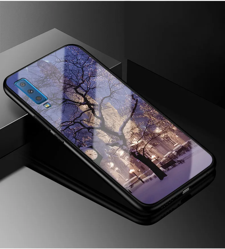 Для samsung A7 чехол A 7 PC Пластиковый стеклянный чехол для телефона черный TPU бампер чехол для samsung Galaxy A7 A750 7A чехол
