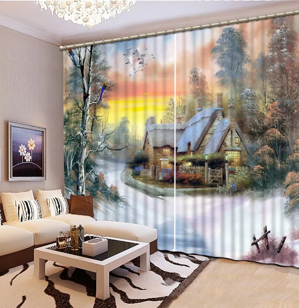 

3D Window Curtain Dinosaur print Luxury Blackout For Living Room snow curtains