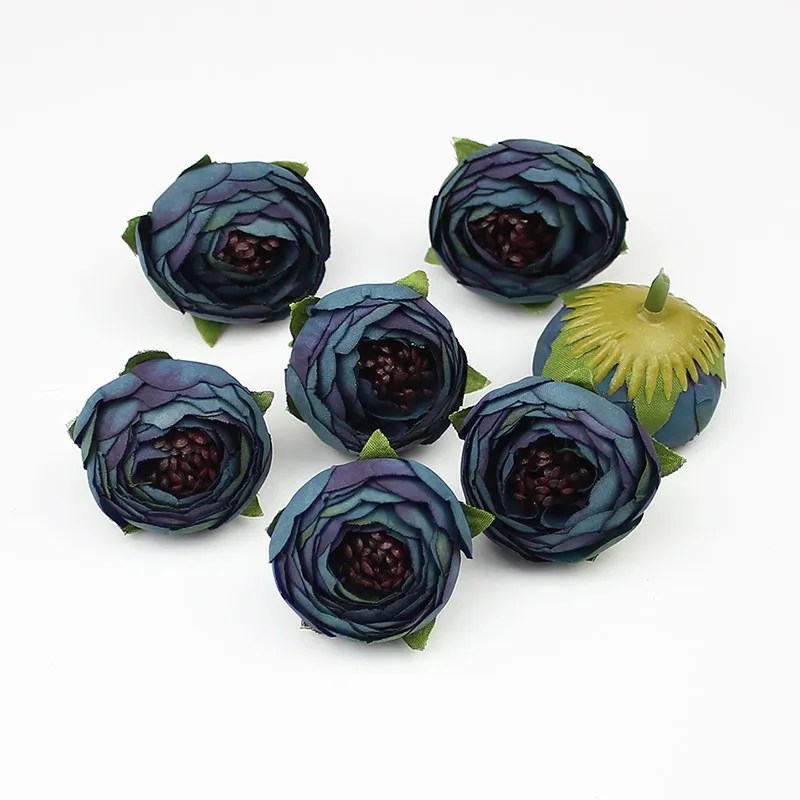 HUADODO, 50 шт., шелковые чайные бутоны, искусственная Камелия, цветочные головки для дома, свадебные украшения, сделай сам, искусственные цветы для скрапбукинга - Цвет: Темно-синий