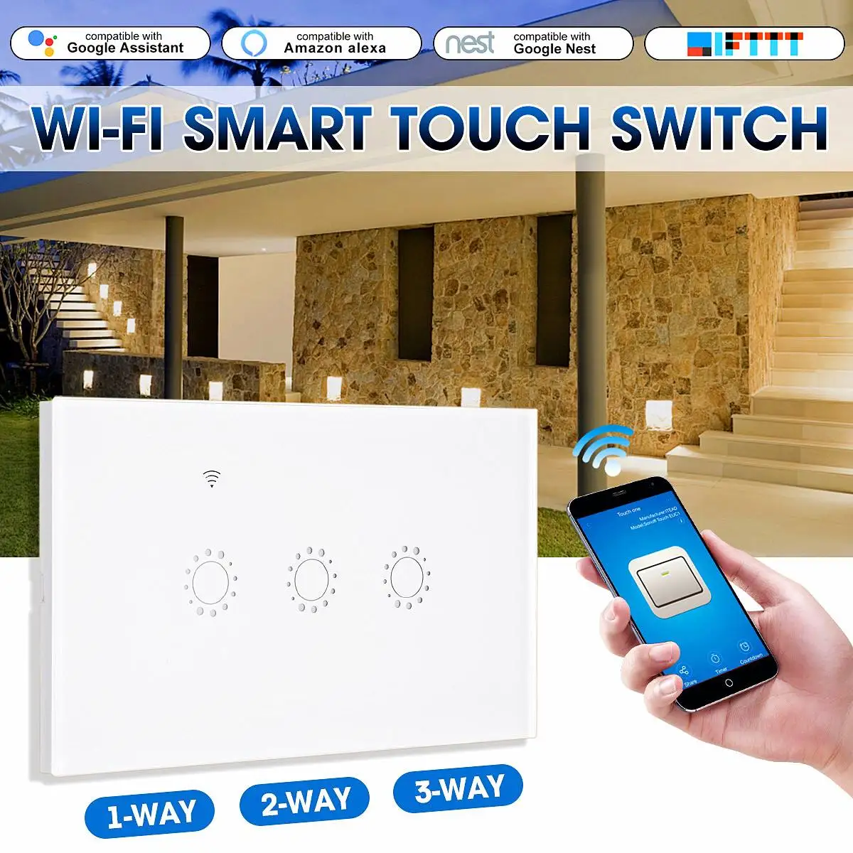 

1/2/3 Gang US AU Wireless RF Smart LED Light Lamp Touch-Switch Home Mobile APP or Voice Control by Google Home Alexa Assistant