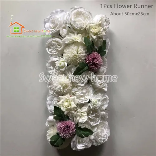 GY613-Runner 3D искусственный цветок стены и DIY цветок бегун Свадебные украшения фон розовый и белый розы Гортензия и листья - Цвет: GY613-Runner