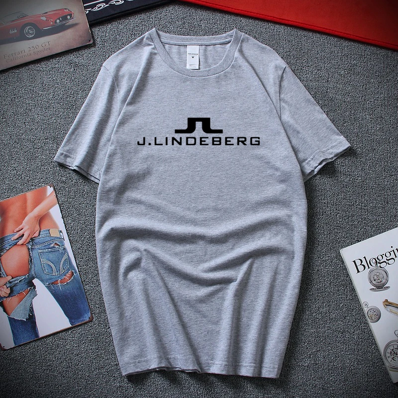 Новая Винтажная футболка с логотипом J Lindeberg Golfer,, хлопок, XS-2XL, футболка с коротким рукавом, Мужская комическая рубашка - Цвет: Серый