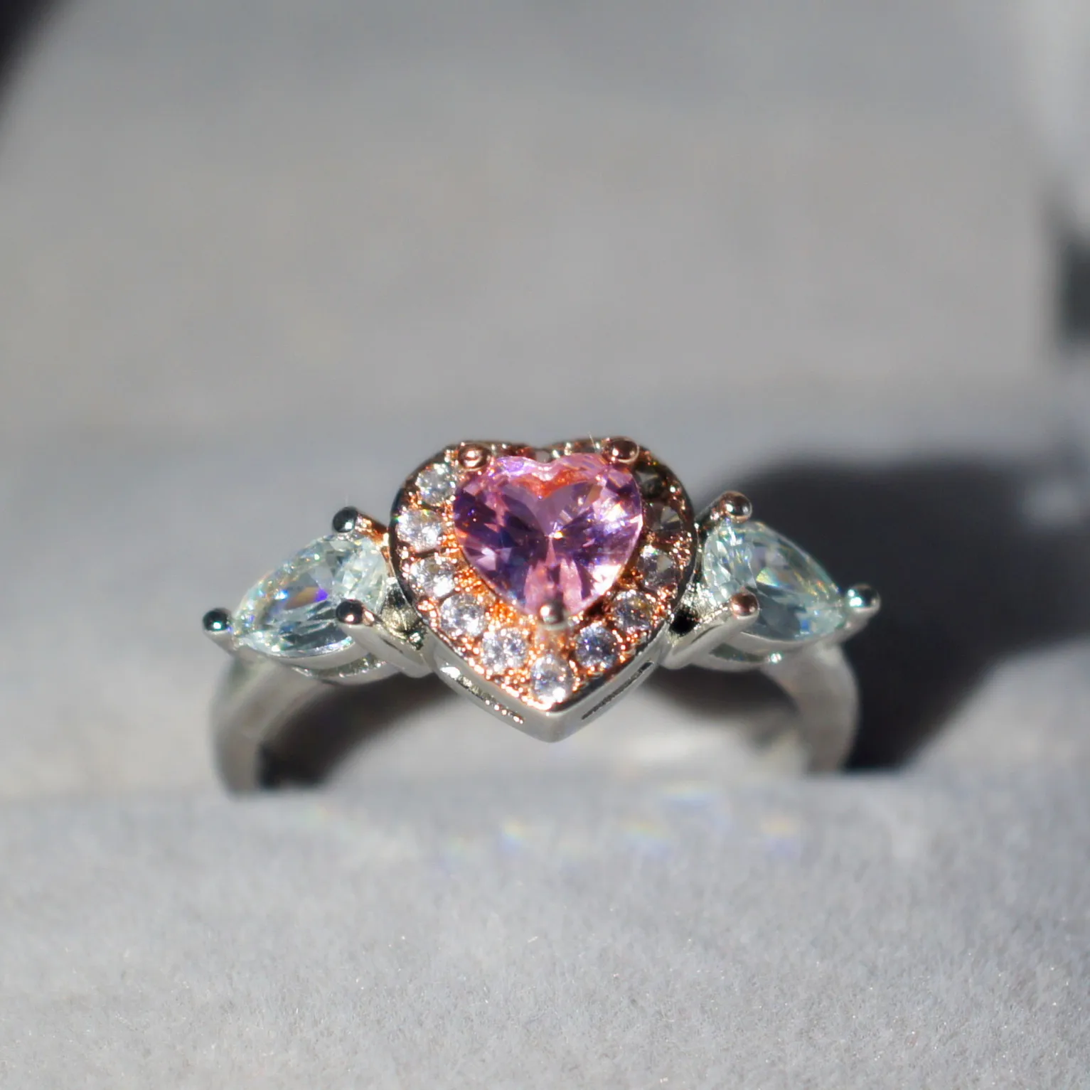 Розовый персик алмаз в форме сердца коготь кольцо 14 к Multi золото Anillos де цвет Bague или Jaune Bizuteria ювелирные изделия для женщин драгоценный камень
