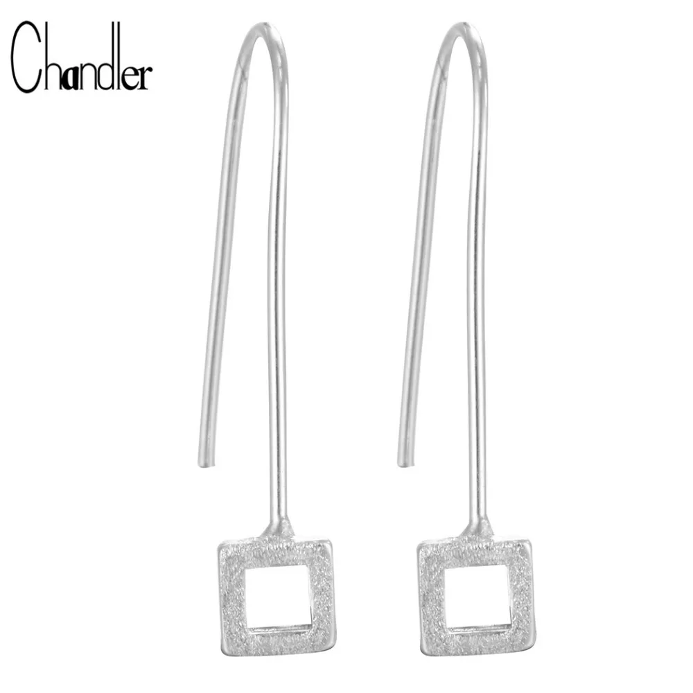 Anthentic 925 Sterling Silver Long Thread Wire Square Drop Earring For Women Geometrical Table Post Trendy Cuff Clip Ear Jewelry