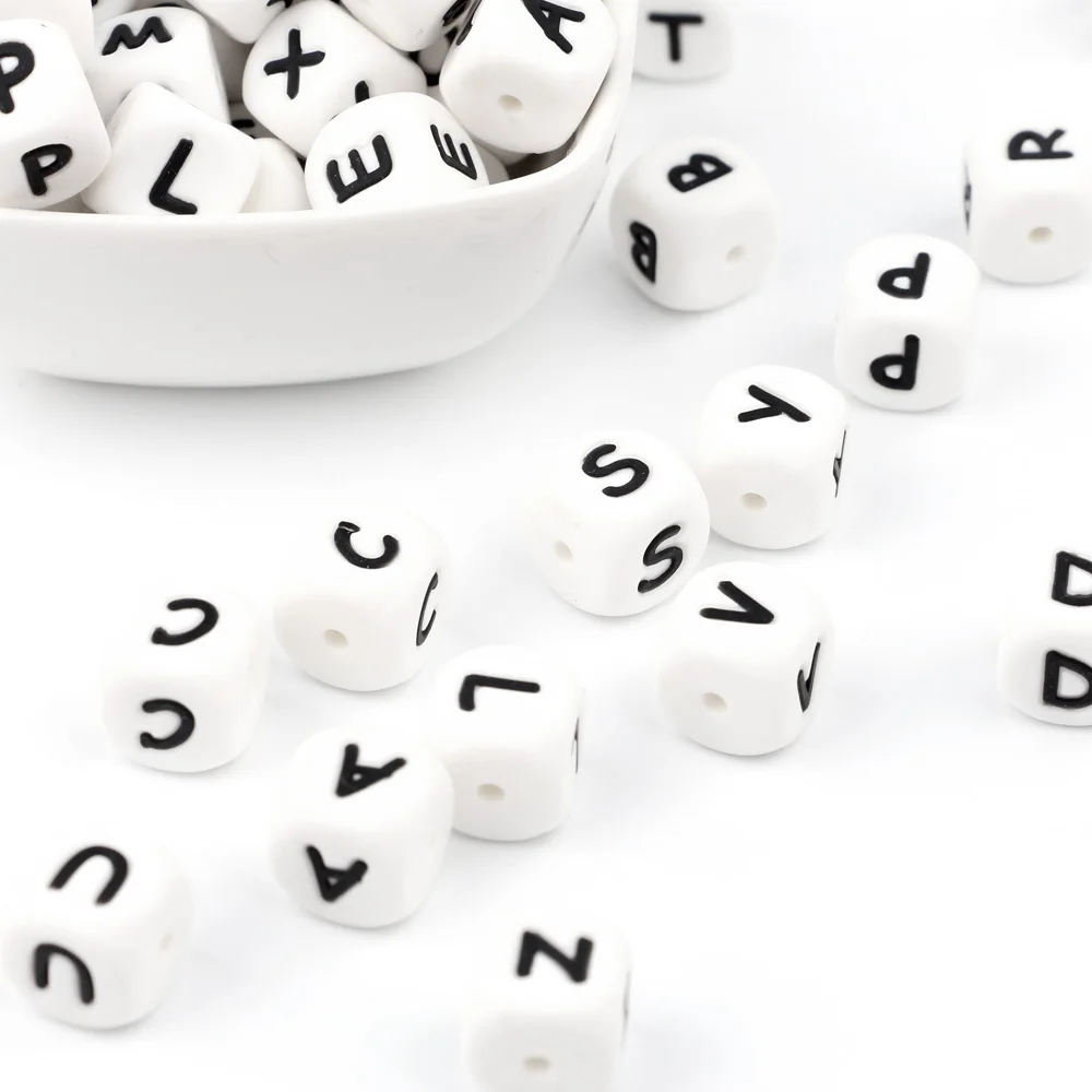 TYRY.HU 100pc Silicone Letters English Alphabet beads 12mm Baby Teething Necklace Accessories Food Grade Silicone BPA FREE