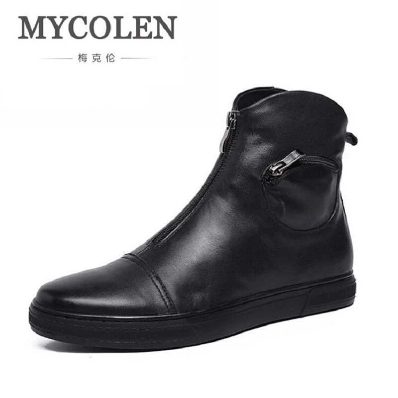 

MYCOLEN Fashion Winter Men Ankle Boots British Style Genuine Leather Personality Zipper Motorcycle Martin Boots botas de hombre