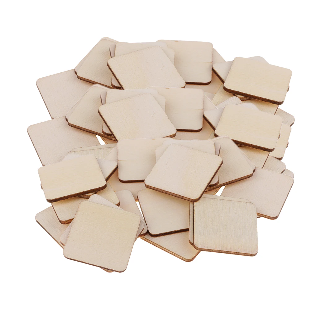 100pcs Square MDF Unfinished Wood Pieces Blanks for DIY Craft Pyrography Art 
