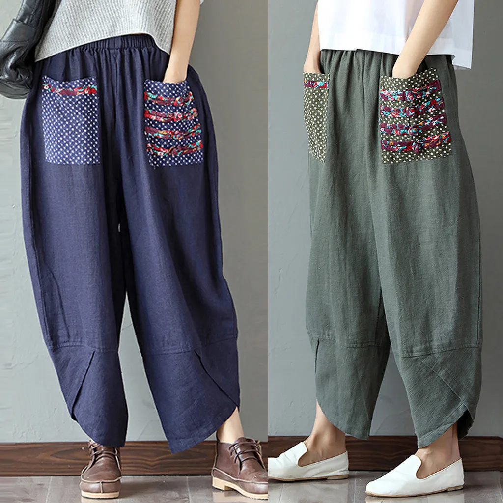 

Women Loose Pants Casual Retro Wide Leg Cotton daily boho Harem Pants Long High Street Trousers Streetwear Pants Pantalones#30