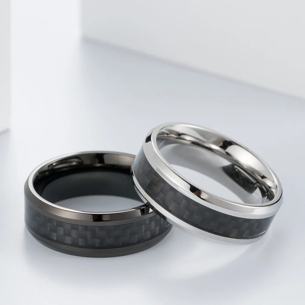 high quality Fashion Stainless Steel Carbon Fiber Ring for Men women Couple Ring Black Silver Color Male Jewelry engagement ring