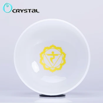 

8" Inch E Solar Plexus Yellow Chakra Symble Pattern Quartz Crystal Singing Bowl FREE Shipping for some country