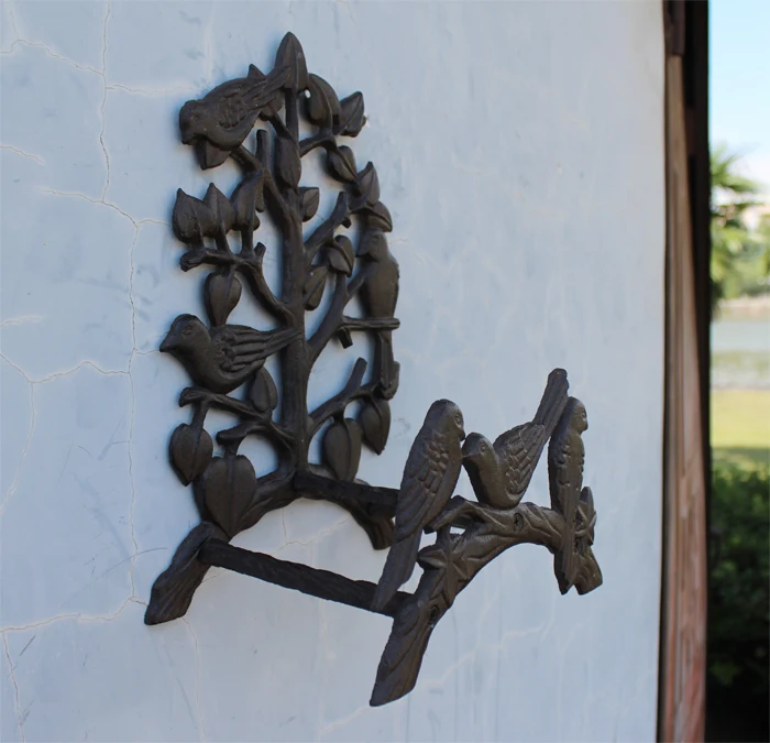 Настенный чугунный садовый шланг вешалка стойка с птичьим орнаментом и веткой дерева дизайн