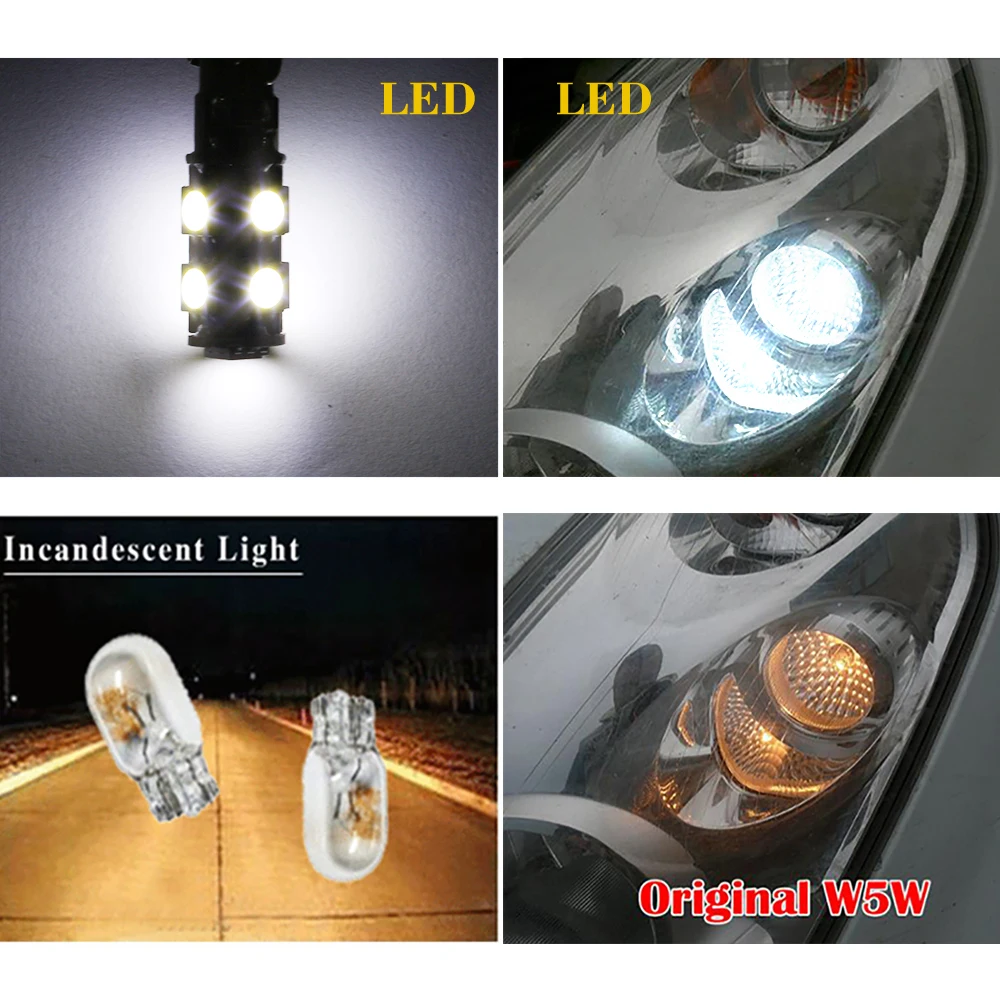 Светодиодный светильник T10 W5W 9 чипов 5050 SMD Canbus без ошибок белый 168 194 для автомобиля